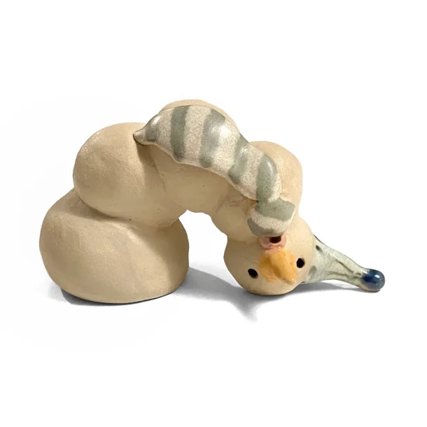 Vltet snemand - keramikfigur - blgrn