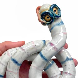 Brilleslange - keramik v�gfigur - Bl� briller