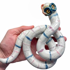 Brilleslange - keramik v�gfigur - Bl� briller