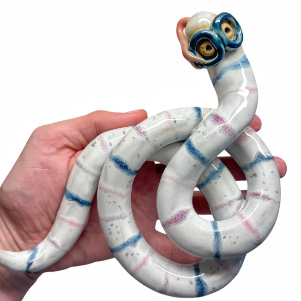 Brilleslange - keramik v�gfigur - Bl� briller