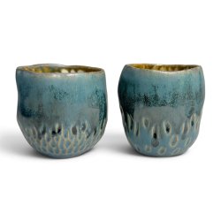 Kunst kop- keramik kop - bl� med blomst