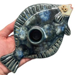 Fladfisk - keramik lysestage - Bl�