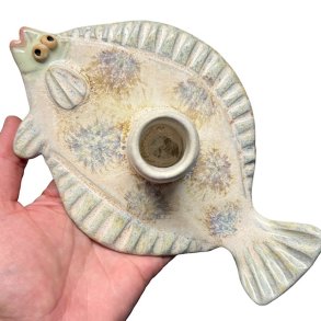 Fladfisk - keramik lysestage - Mint
