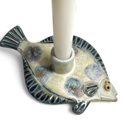 Fladfisk - keramik lysestage - Bl�gr�n
