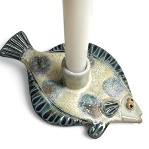 Fladfisk - keramik lysestage - Bl�gr�n