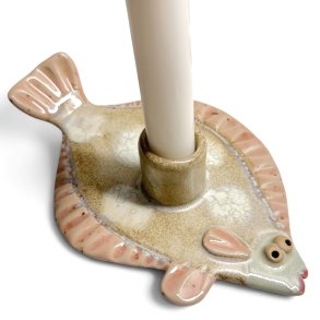 Fladfisk - keramik lysestage - Rosa