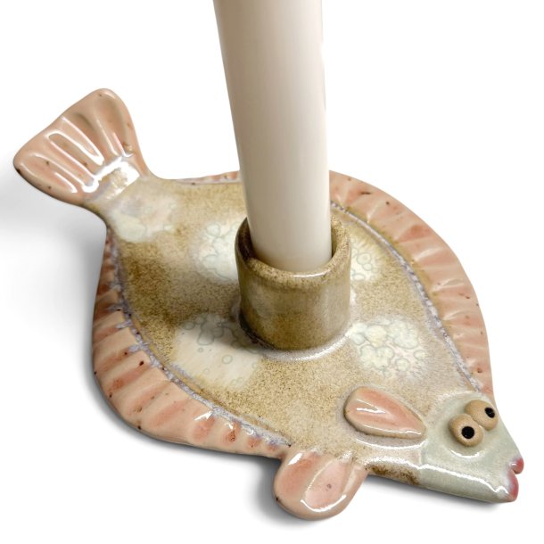 Fladfisk - keramik lysestage - Rosa
