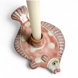 Fladfisk - keramik lysestage - rosa