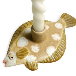 Fladfisk - keramik lysestage - gylden sand