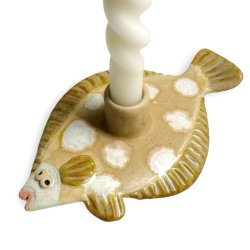 Fladfisk - keramik lysestage - gylden sand
