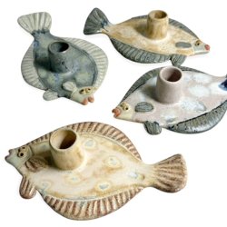 Fladfisk - keramik lysestage - sand