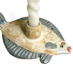 Fladfisk - keramik lysestage - sand