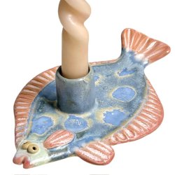 Fladfisk - keramik lysestage - Rosa bl