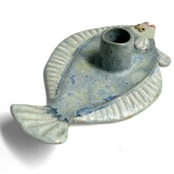 Fladfisk - keramik lysestage - blgrn