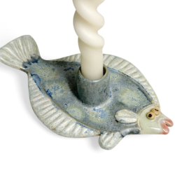 Fladfisk - keramik lysestage - blgrn