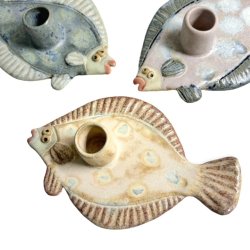 Fladfisk - keramik lysestage - Krystal bl