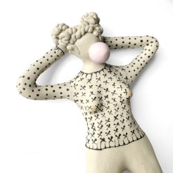 Bubblegum blsende pige - hnge/ ligge keramik figur