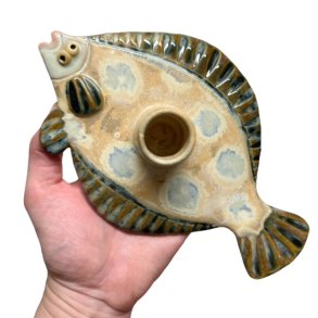 Fladfisk - keramik lysestage - Natur