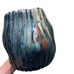 Rillet unika keramik vase - krukke - multi 