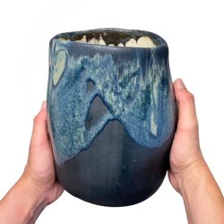 Stor unika keramik vase - krukke - Blsort