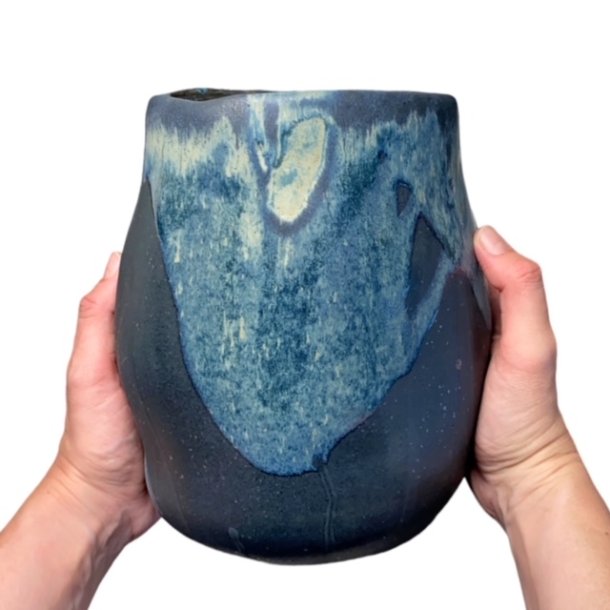 Stor unika keramik vase - krukke - Blsort
