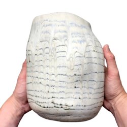 Stor unika keramik vase - krukke - creme stribet