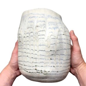 Stor unika keramik vase - krukke - creme stribet