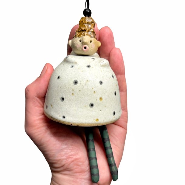 Engel - keramik klokke - Hvid prik - Stor