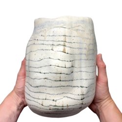 Stor unika keramik vase - krukke - creme stribet