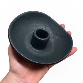 Keramik lysestage - organisk - Sort rustik