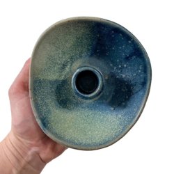 Keramik lysestage - organisk - Blgrn