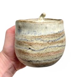 Unika lgkrukke - keramik - Creme stribet