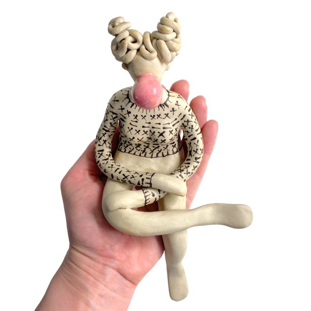 Bubblegum blsende pige - siddende keramik figur
