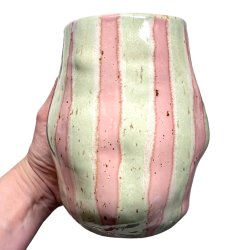 Blget - unika keramik vase - Mint bl stribpink strib
