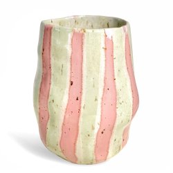Blget - unika keramik vase - Mint bl stribpink strib