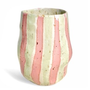 Blget - unika keramik vase - Mint bl stribpink strib