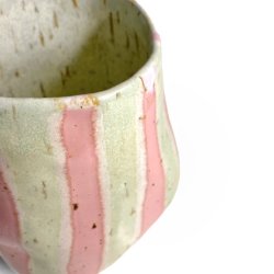 Blget - unika keramik vase - Mint bl stribpink strib