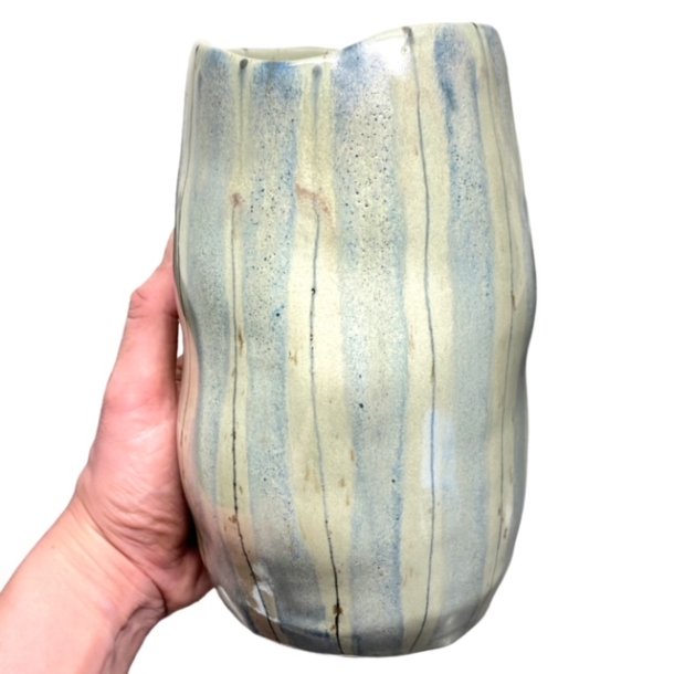 Blget - unika keramik vase - Mint bl strib