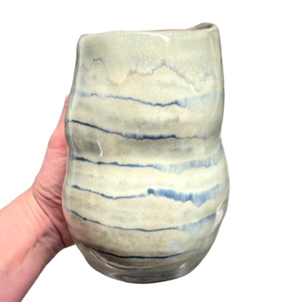 Blget - unika keramik vase - bl grn stribet