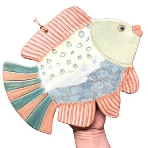 Fisk - keramik vgophng - stor pink/grn