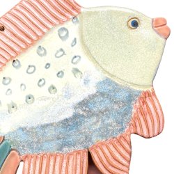 Fisk - keramik vgophng - stor pink/grn