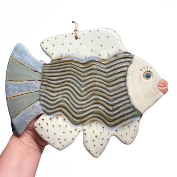 Fisk - keramik vgophng - stor Bl/grn