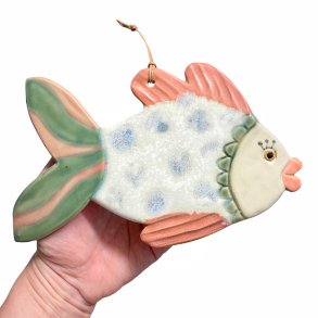 Fisk - keramik vgophng - lille pink/grn