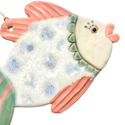 Fisk - keramik vgophng - lille pink/grn