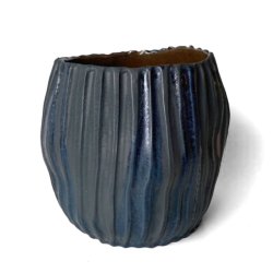 Rillet unika keramik vase - krukke - blsort