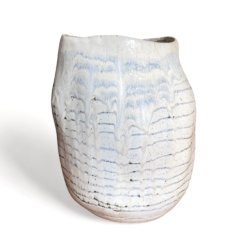 Stor unika keramik vase - krukke - creme stribet