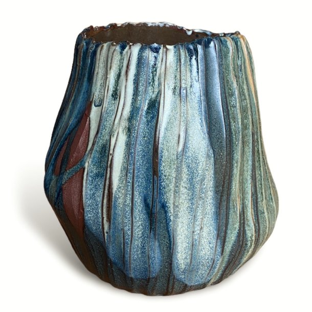 Rillet unika keramik vase - krukke - multi 