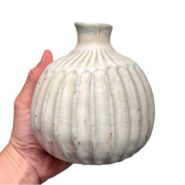 Stor srling - Keramik vase - creme rillet