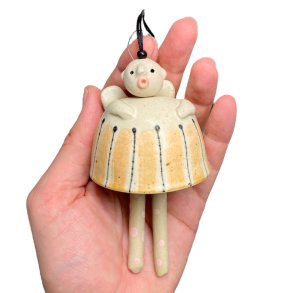 Engel - keramik klokke - lille stribet