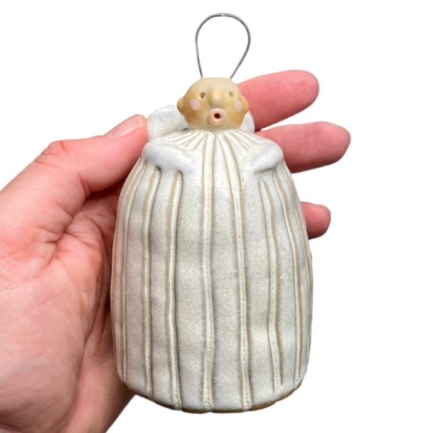 Kugle engel - keramik - lille lang rillet